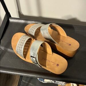 Silver and Tan Women Sandals